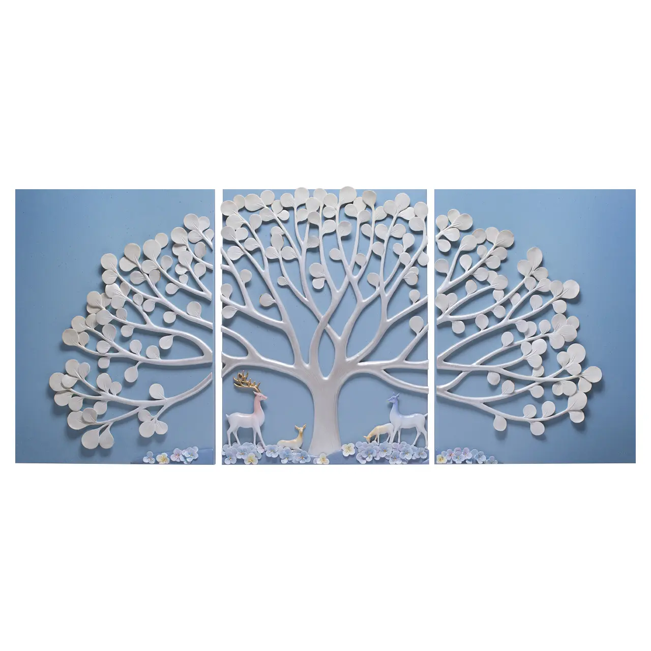 3D 벽 예술 추상 벽 예술 그림 수제 도매 수지 나무와 사슴 그림 현대 홈 장식