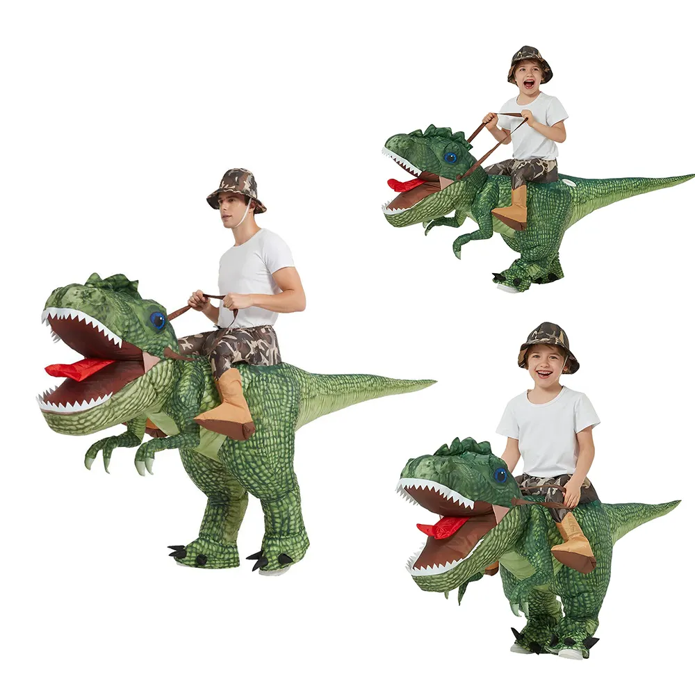 Costume da festa di carnevale di Halloween per bambini adulti gonfiabile Jurassic periodo realistico dinosauro verde T-Rex Cosplay