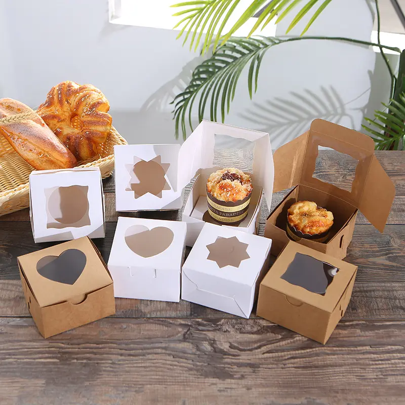 Emballage personnalisé de boulangerie et boîte à gâteau Mini boîtes à gâteau Boîtes à biscuits Conteneurs individuels pour tranches de gâteau avec fenêtre