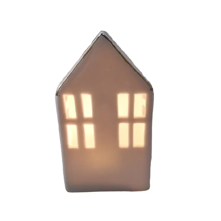 Piccoli ornamenti personalizzati Design squisito porcellana bianca fatta a mano con luci a LED casa del villaggio di natale