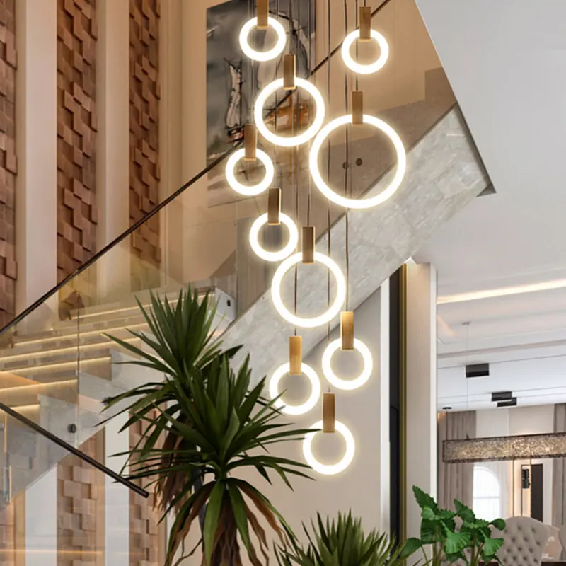 Lustre nordique long pour escalier, lampe de salon moderne et minimaliste pour villa, personnalité créative, lustre pour escalier de bâtiment en duplex