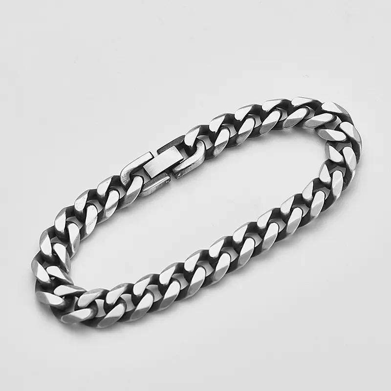 Yiwu Meise joyería cadena pulsera de acero inoxidable cadena cubana pulsera de plata antigua para hombres