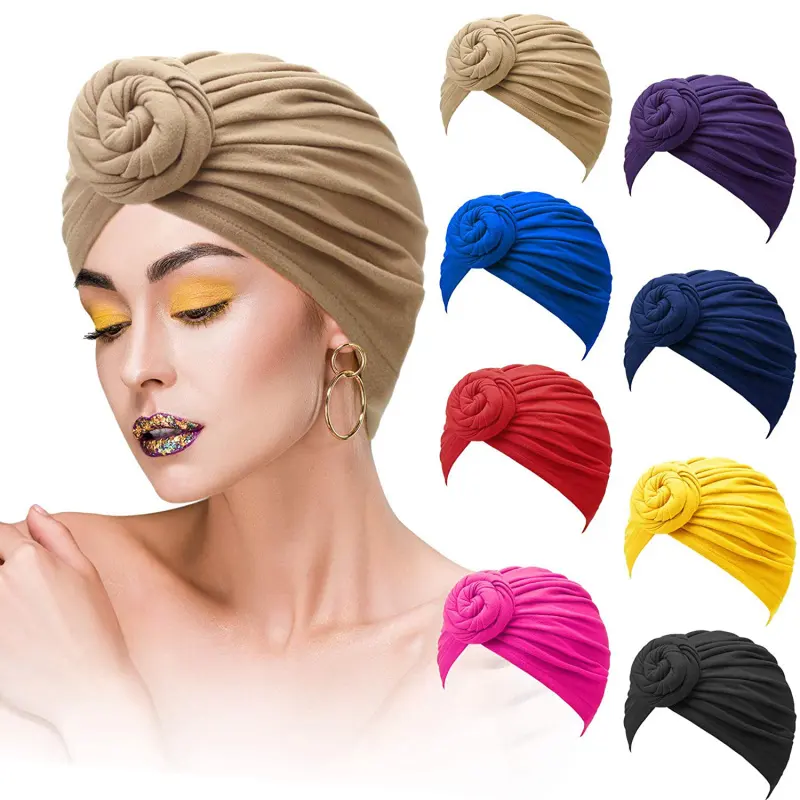 HZO-18075 Turbanti per Le Donne Morbide Pre Legato Nodo di Modo Pieghettato Turban Cap Beanie Headwrap Cappello di Sonno