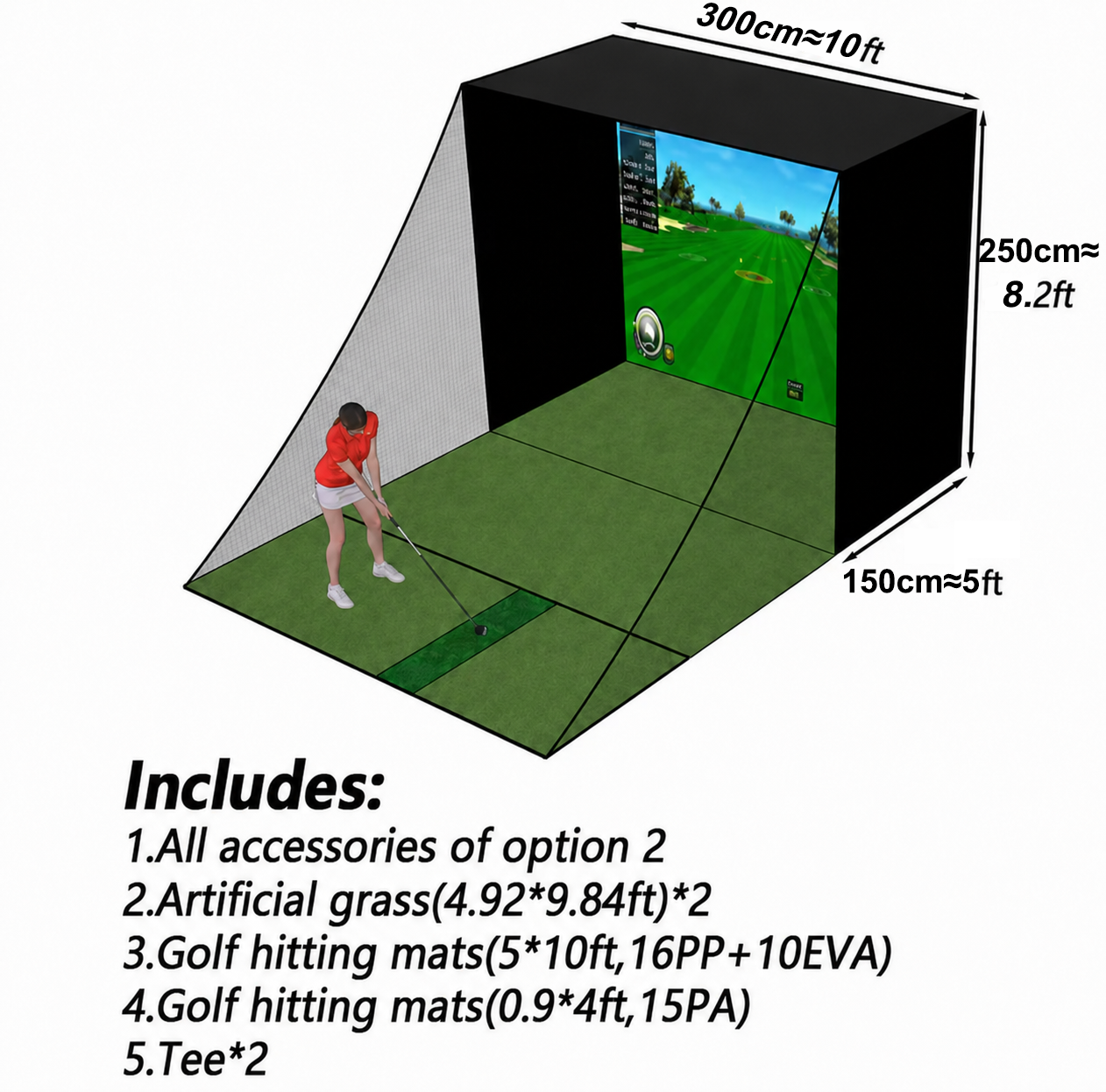 10ft*5ft*8.2ft Upgraded black enclosure+ Hitting mat+Turf