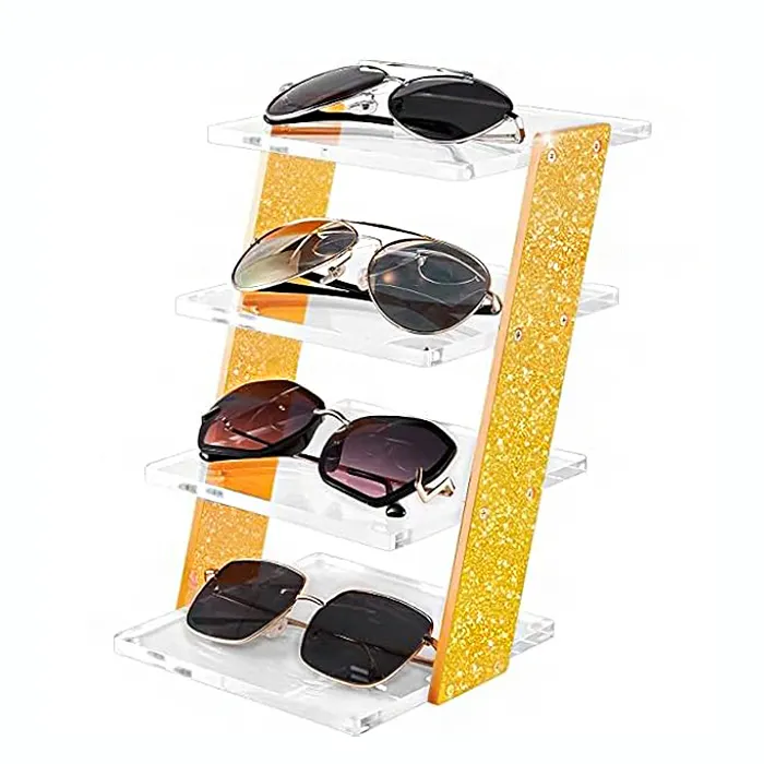 Soporte de exhibición de gafas de sol de acrílico transparente de 4 niveles, soporte de acrílico para encimera, soporte para gafas para tiendas de Anteojos