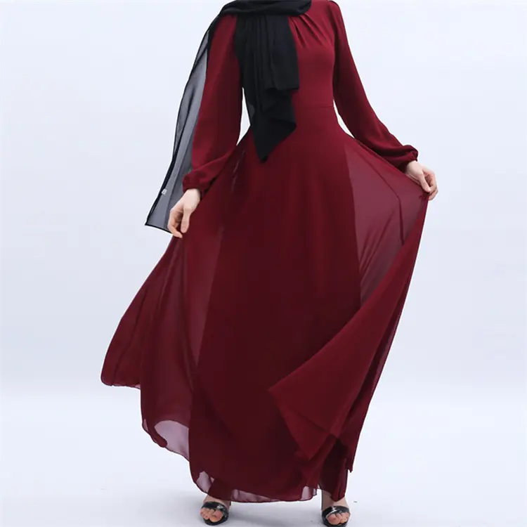 2022 şifon renkli büyük salıncak uzun kollu elastik bel İslam giyim akşam Kaftan kadın Abaya Dubai müslüman kıyafetleri
