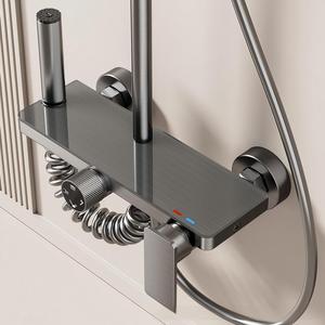 Sistema de ducha de lluvia de aluminio gris cromado de alta calidad Combo de 3 funciones Masaje de chorro ajustable Controles de estilo de piano Hoteles suaves - Product Image 3