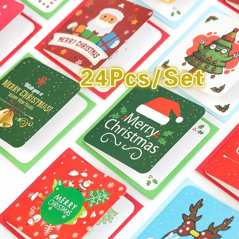 24pcs buon natale Mini biglietti di auguri bambini carte regalo di capodanno 2023 natale decorazioni per feste di natale cartolina