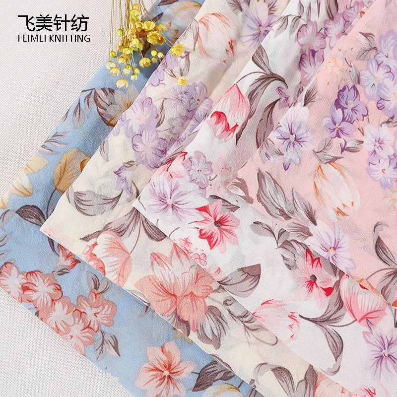 Geen Moq Groothandel Chiffon Stof Parel Chiffon Print Hijab Zeefdruk Chiffon Stof Voor Jurk