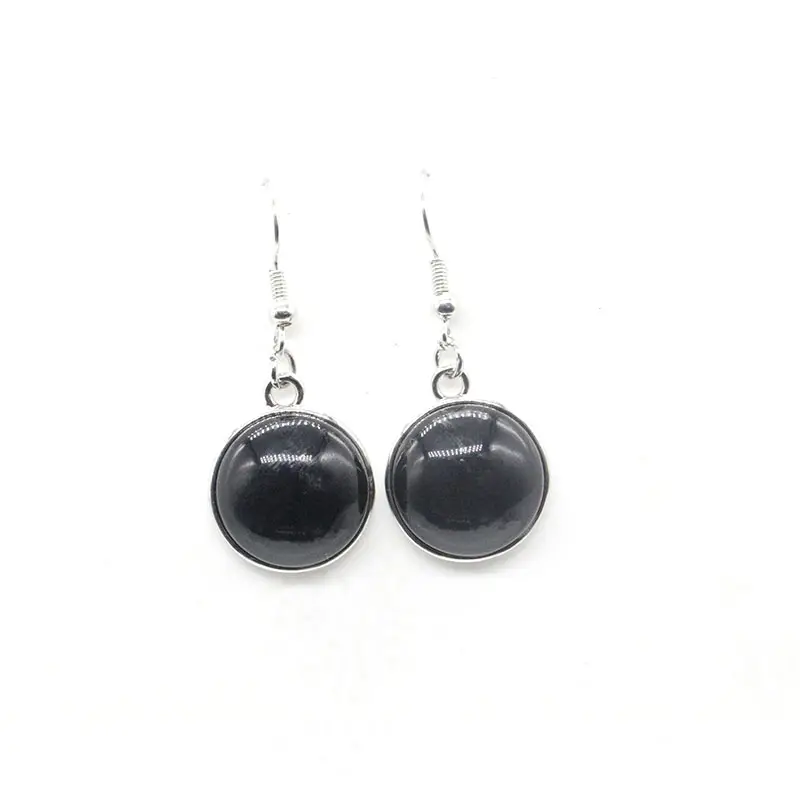 Wholesale factory price Natural black onyx semicircle stone copper stud earrings for women wholesale