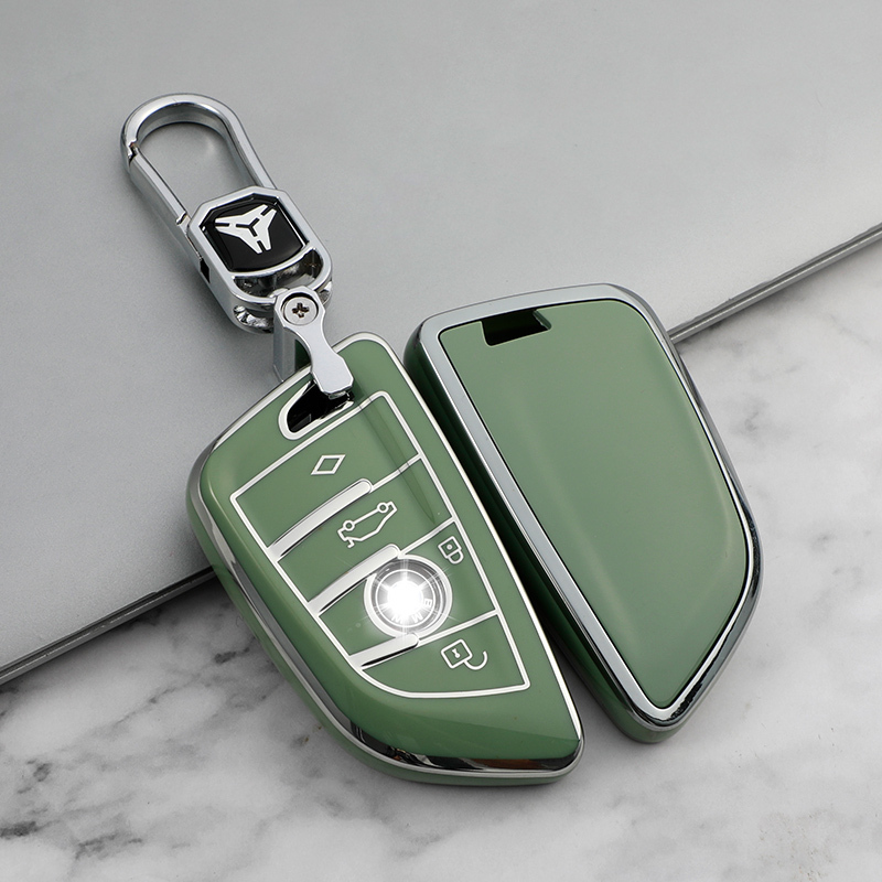 Cache bouton 4 trous + Porte-clés en métal - Vert