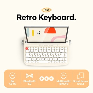 Teclados de computadora inalámbricos tipo C con cable USB Retro Para Windows, iOS, teclados de sistema operativo Android con soporte para computadora portátil