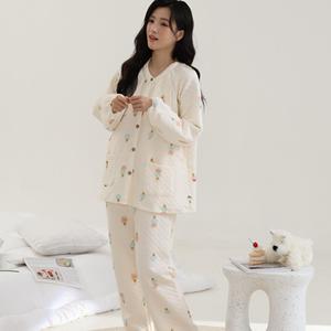 Set pigiama maternità autunno-inverno aria-cotone | Supporto per la pancia regolabile a 3 strati ispessito, adatto all'allattamento - Product Image 1