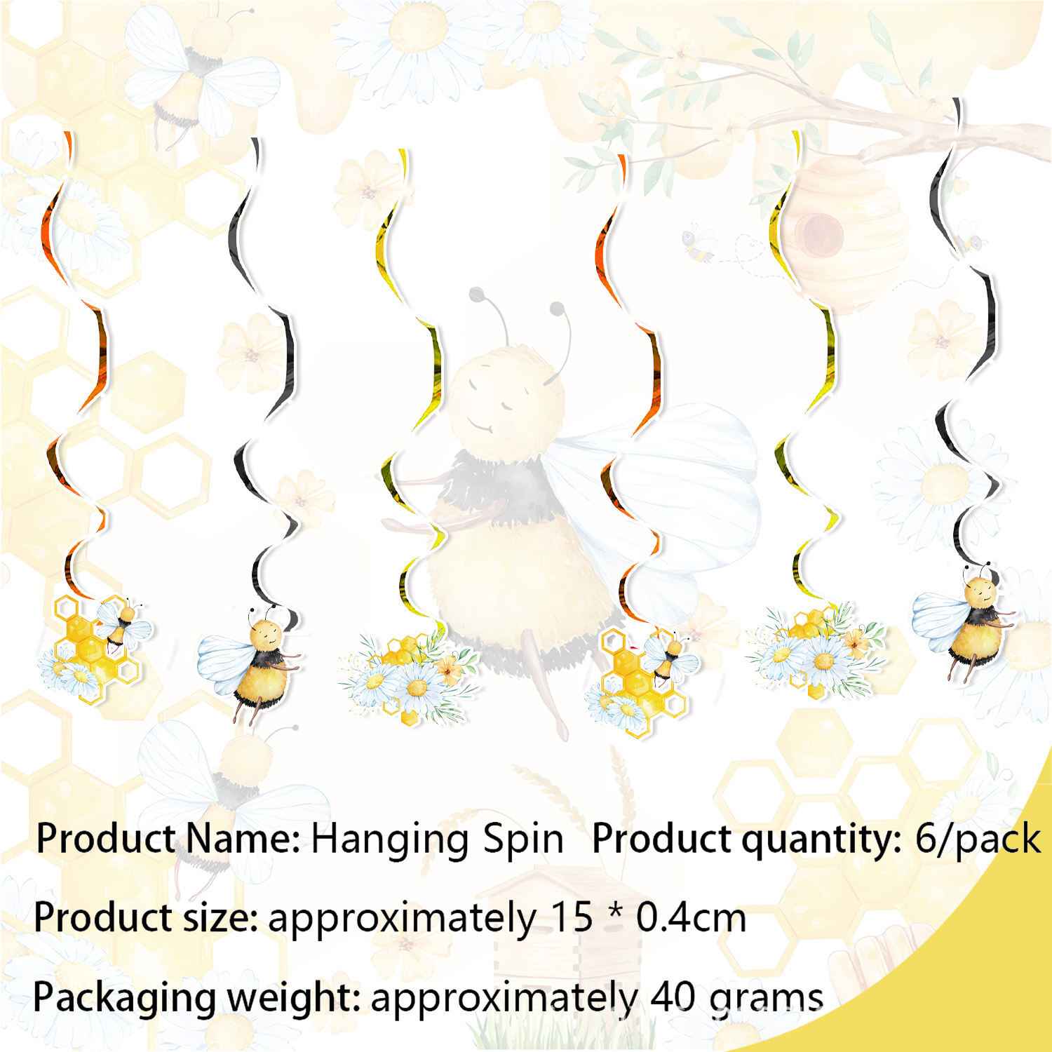Hanging spinner-6pcs yellow
