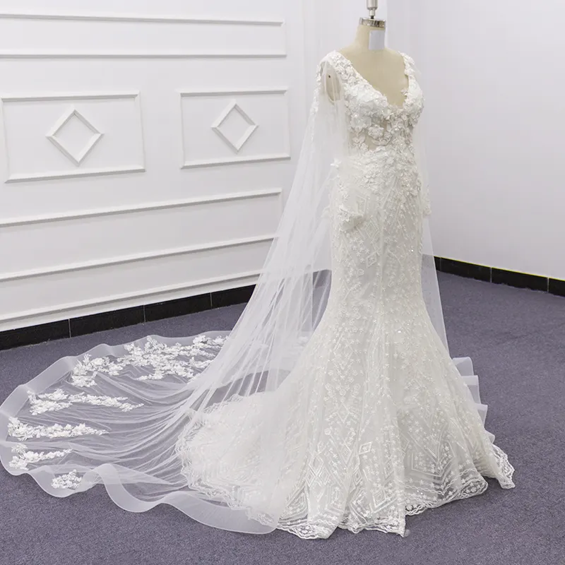 Eslieb 2019 SJ294 su misura avorio scollo a v wrap paillettes backless 3D della sirena del merletto abito da sposa da sposa