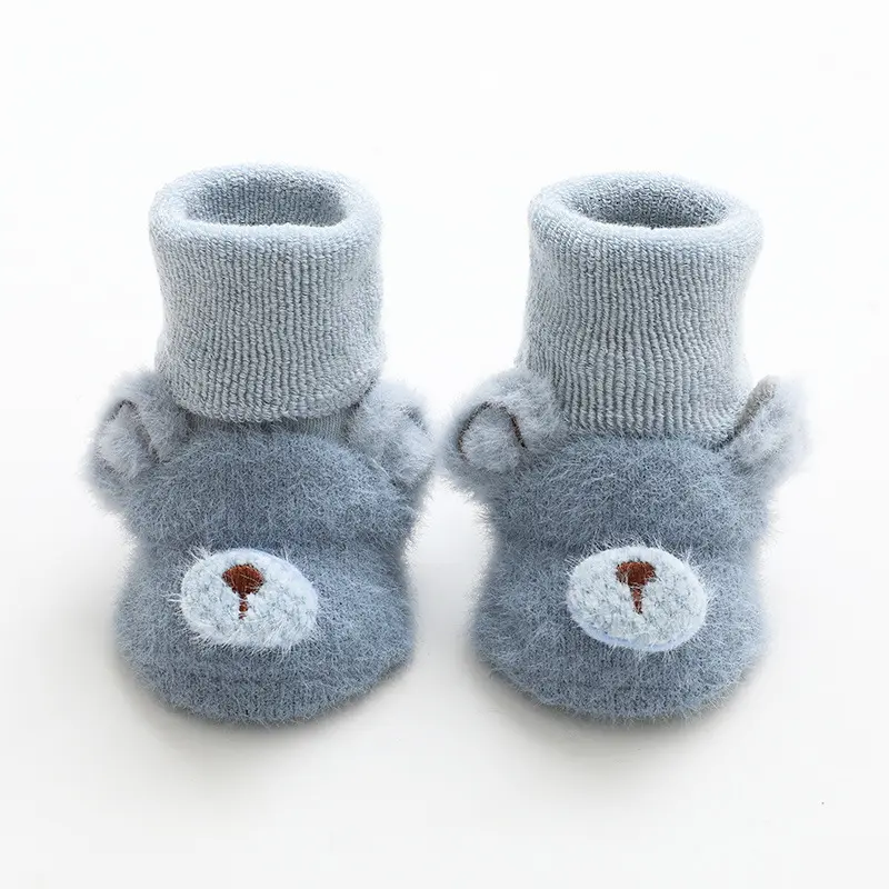 Calcetines cálidos para bebé, calcetín grueso con dibujos animados en 3d, antideslizante, con cojín de felpa de oso de conejo para invierno