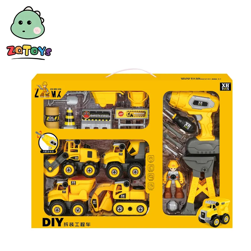 Zhiqu Toys 공장 직접 분해 엔지니어링 자동차 세트 믹서 불도저 덤프 어린이 실습 조립 선물 상자