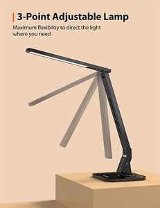 可调光LED台灯触摸控制办公室护眼黑色台灯USB充电端口 - Product Image 2