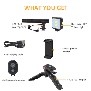 อุปกรณ์ Vlogging บนสมาร์ทโฟน,อุปกรณ์บันทึกปืนลูกซองพร้อมไมโครโฟน LED Video Light ชุด Vlogging พร้อมขาตั้งกล้อง
