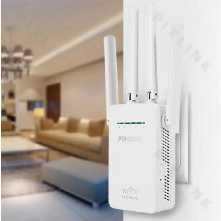 Fábrica Pixlink 300Mbps Wifi inalámbrico Gigabit Red 2 puertos Router Wifi Gigabit repetidor de señal Booster