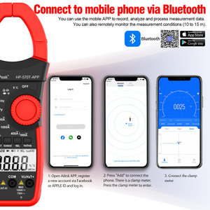 Multímetro de abrazadera digital HoldPeak 570T-APP AC/DC de rango automático de 4000 dígitos con función de aplicación y medición de resistencia - Product Image 3