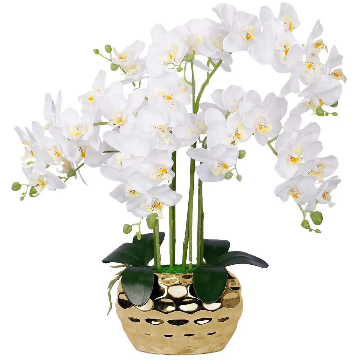 Bonsai de orquídea borboleta simulada personalizado, vaso de orquídea decorativo criativo para hotel, shopping, casa nórdica, vaso dourado