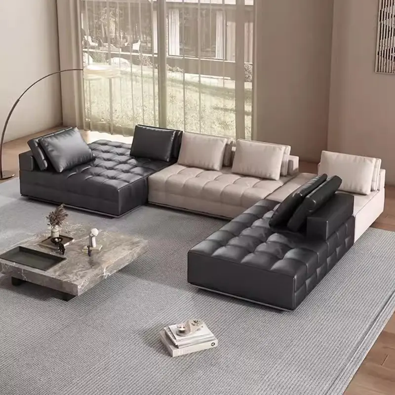 Hot selling living room black and white leather corner sofa set furniture