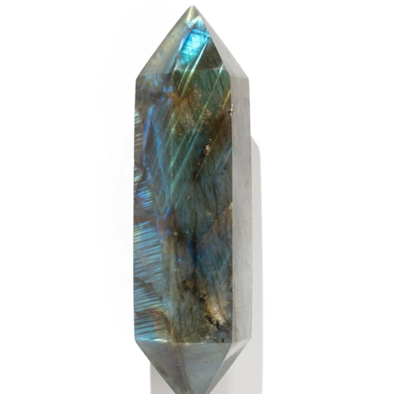 Tour hexagonale à double pointe en labradorite gris foncé