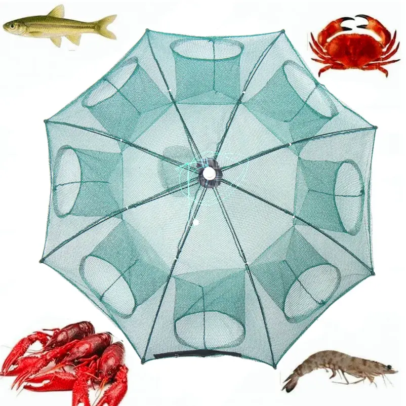 Guarda-chuva De Armadilha De Pesca Dobrado Portátil 6-20 Buraco Automático Minnow lagostins Pesca Camarão Gaiola Rede De Pesca