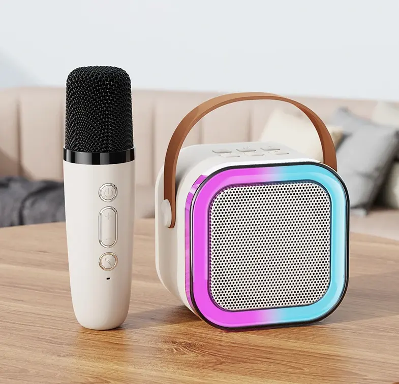Speaker kecil Bluetooth musik dengan mikrofon, perlengkapan suara Speaker pintar nirkabel pemutar Karaoke Mini