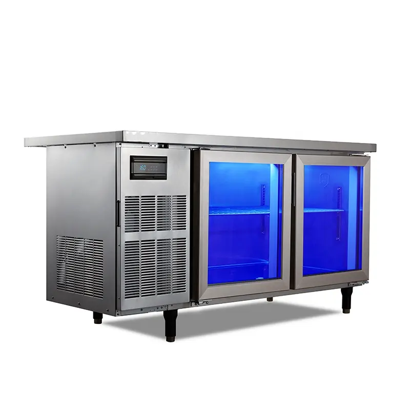 Vitrina refrigerada con puertas de vidrio, mostrador, banco de trabajo, equipo de refrigeración comercial, 2 y 3 puertas