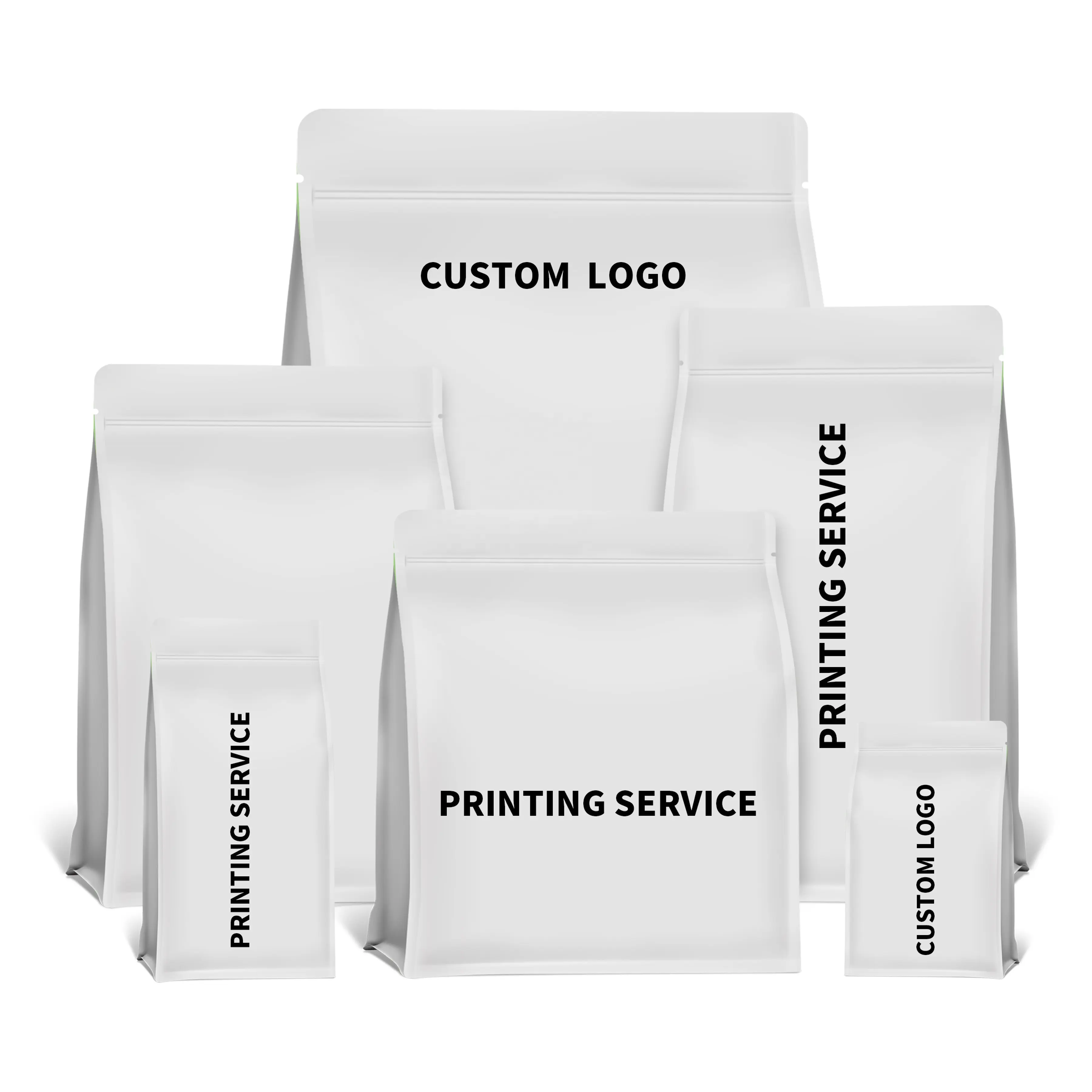Bolsa Ziplock de plástico com fundo plano com zíper para embalagens de alimentos de aveia, chá e grãos de café com impressão personalizada de fábrica