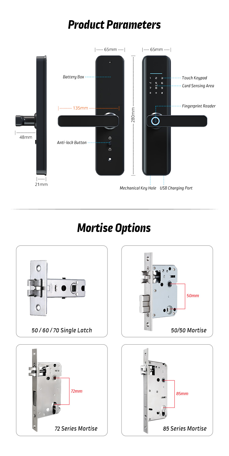 Tediton Wifi Smart Door Lock Fingerprint New Style X6 Smart locks TUYA App Entrance Automatic Fingerprint Lock