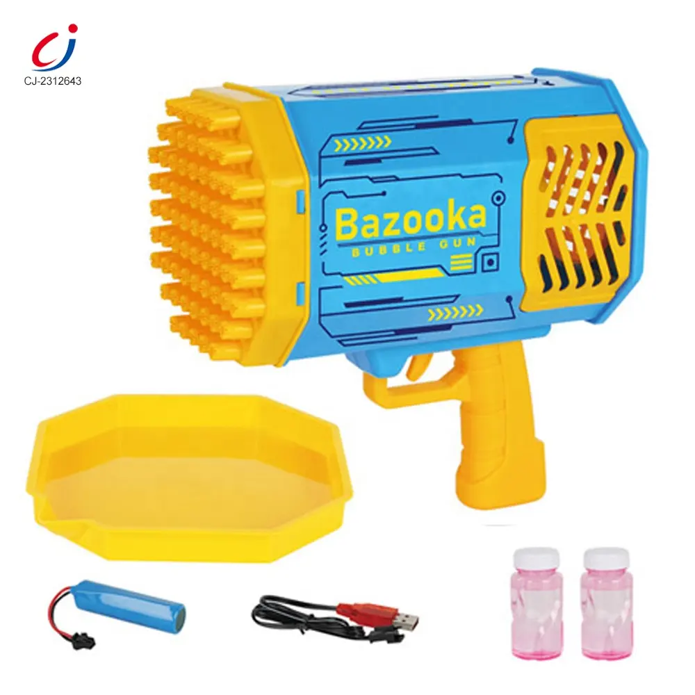 Rechargeable plastic 69 holes bazooka bubble gun light up gatling bubble machine 69-hole bubble gun summer toys for kids