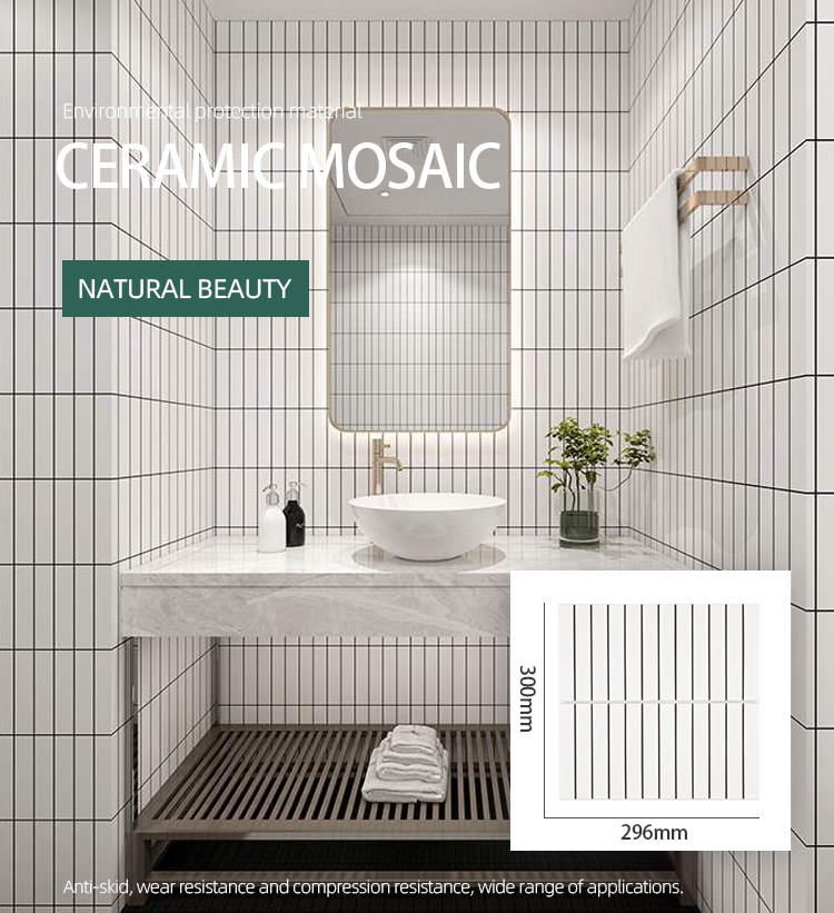 durable strip tile porcelain wall white 6 mm thickness mosaic ceramic tiles for living room