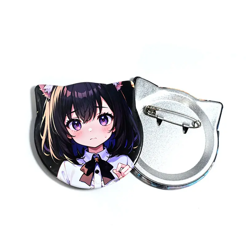 Grosir Logo cetak Offset Anime Metal Tinplate 58MM kucing murah bentuk Pin kustom tombol lencana