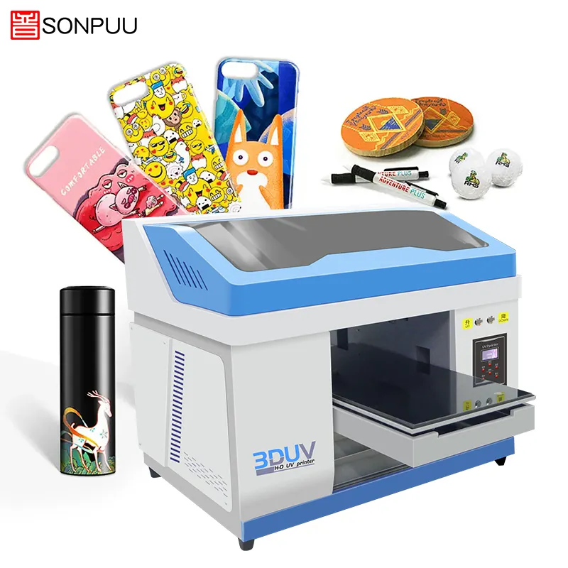 Sonpuu A2 A3 Größe zwei Köpfe 1.400dpi professioneller Rotations-UV-Drucker für Telefonhülle Stift Golfglasflaschen Dose flacher Bett