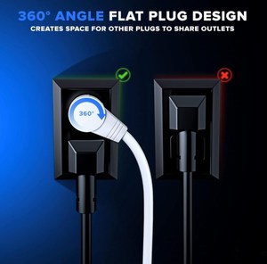 Döngü güç kablosu ile 360 derece dönen düz uzatma kablosu 6 Ft çok 3 çıkış, topraklı 16 AWG, beyaz - Product Image 3