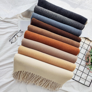 Kadınlar çift taraflı renkler Blend kaşmir atkılar püskül kalınlaşmış uzun eşarp ile moda düz renk kış sıcak şal erkekler