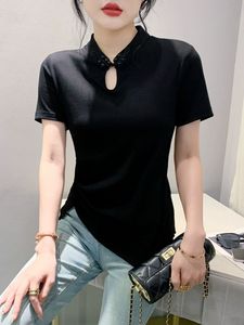 レトロな新中国スタイル改善チョンサムネイルパンバックル半袖Tシャツ女性用サマーラグジュアリートップ