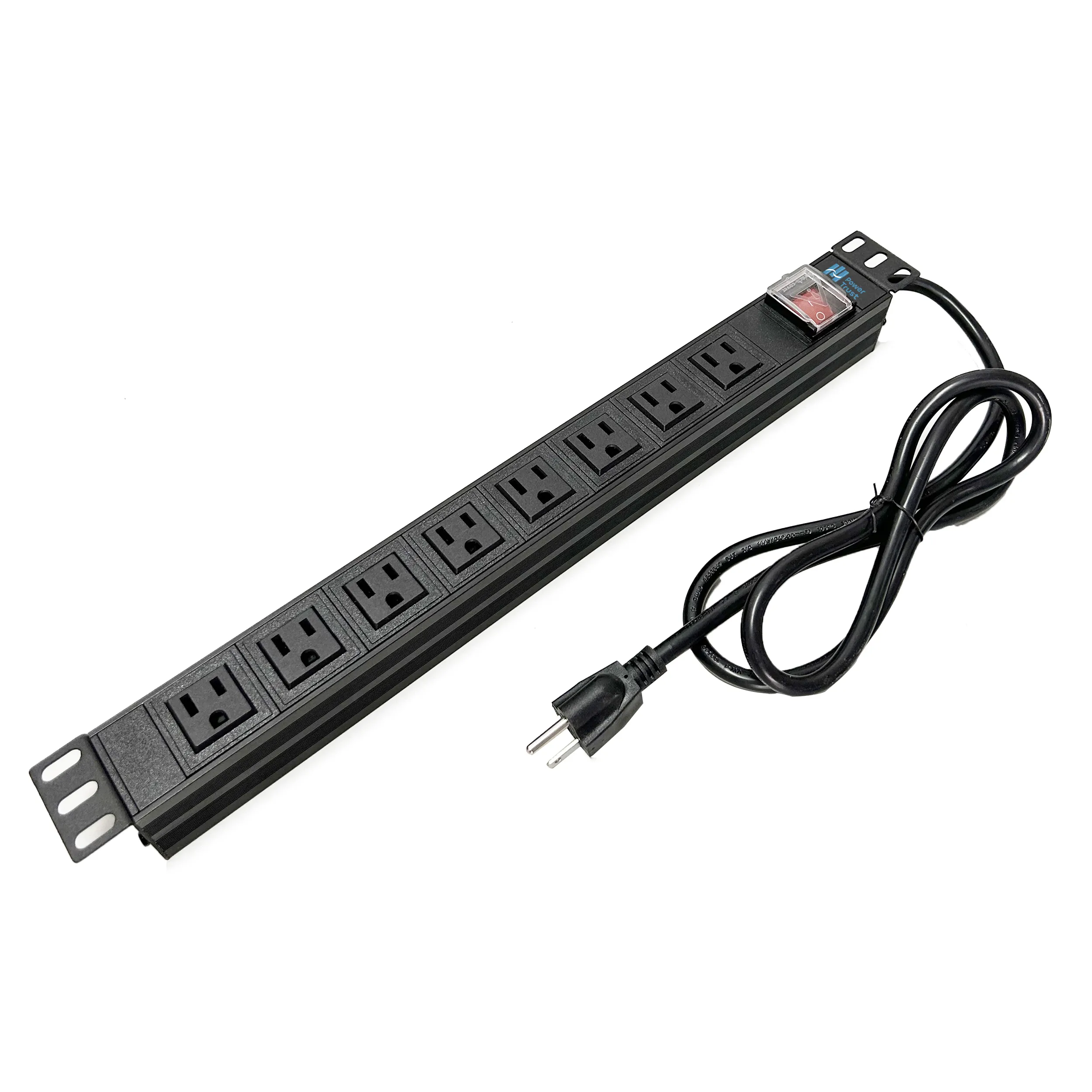 PowerTrust 15A 8way PDU US tipo NEMA5-15R * 8 lega di alluminio 19 pollici 1U 1.5M cavo 3 * 14AWG montaggio su Rack unità di distribuzione dell'alimentazione