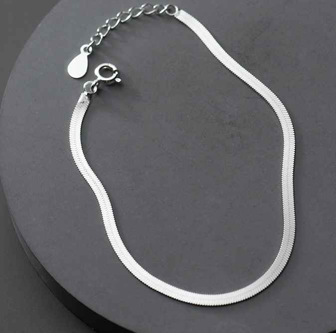 Silver flat snake slice chain bracelet