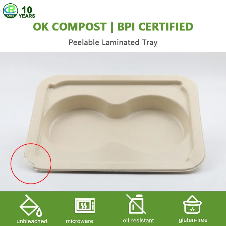 OEM Service Sugarcane Bagasse Pulp Compostable Laminated Meat Packaging Tray Biodegradable Disposable Sugar Cane Dish