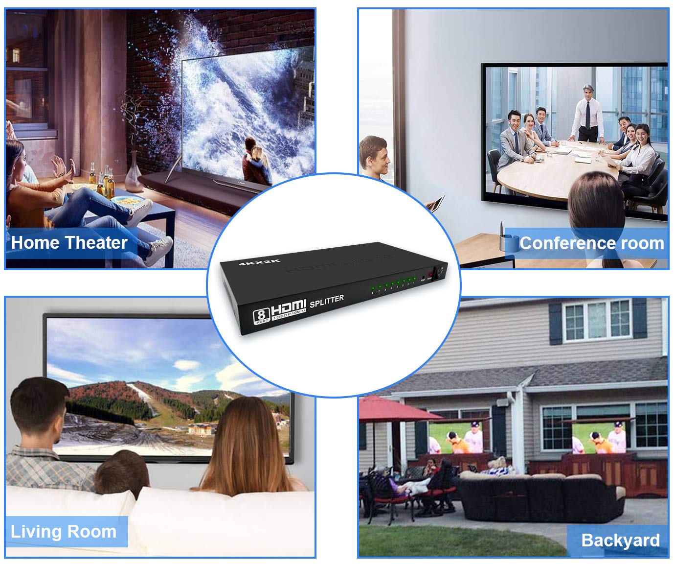4K*2K 3D 8 Port Hdmi Splitter 1 In 8 Out Audio Video V1.4 Amplifier hdmi splitter 1x8 For Hd Tv Ps3