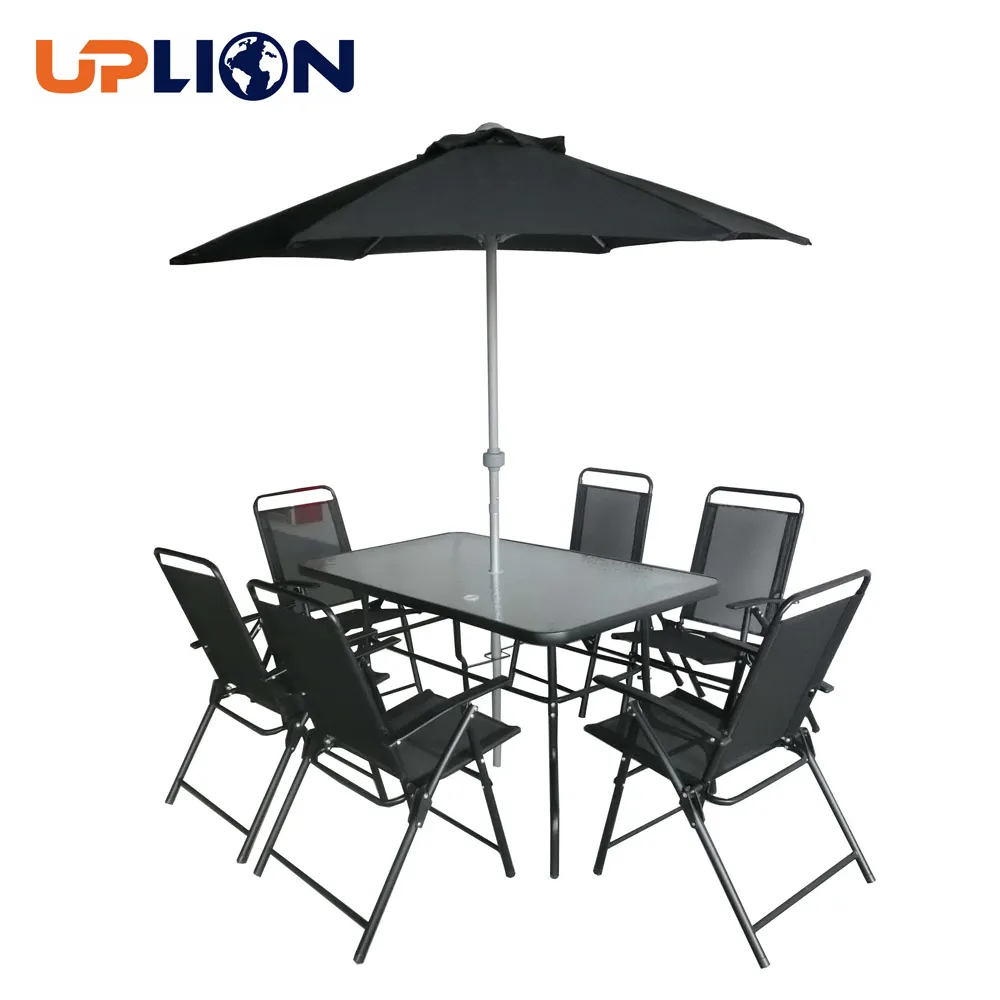 Комплект складной садовой мебели Uplion из стали на 6 мест, обеденный стол и стул с зонтиком