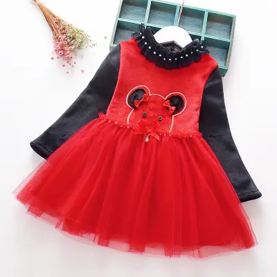 Vestido de inverno para meninas, vestido de uma peça estilo chinês bordado, vestido de princesa, plus, de veludo, espessamento, saia para meninas