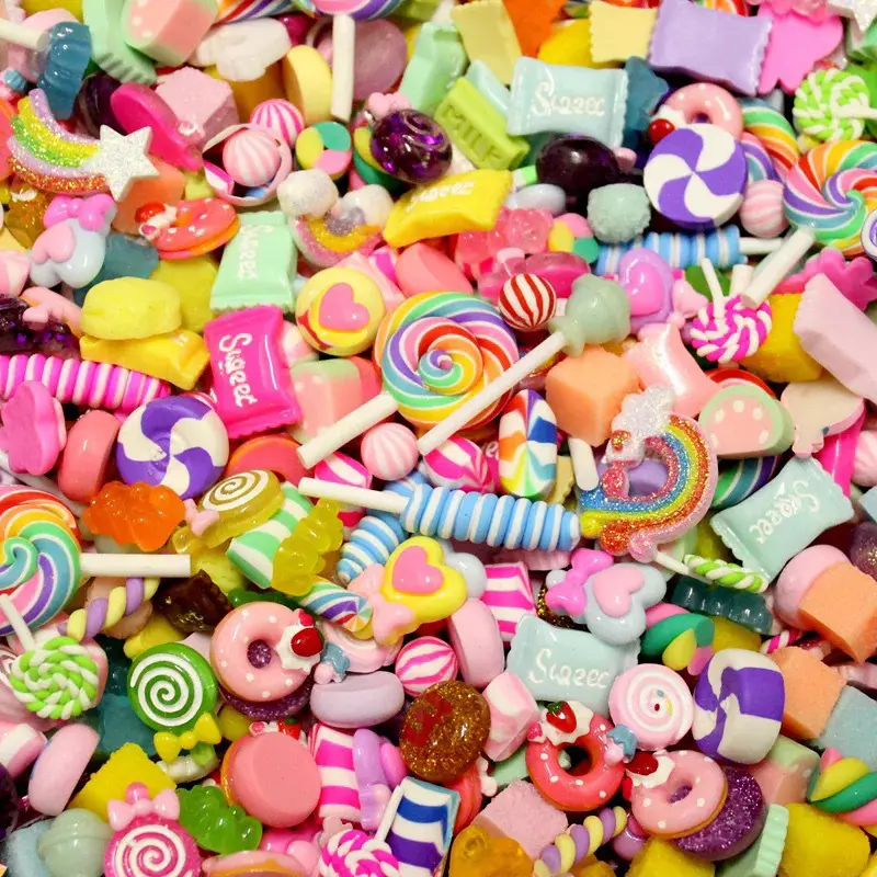 Neueste 30 teile/beutel Nagel harz Charms Requisiten 20 Themen zufällig gemischt Bear Candy Kawaii Food Fruits Mädchen Cabochons Nail Art Dekoration