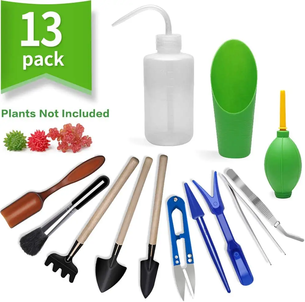 13 Pieces Mini Garden Hand Tools Succulent Tools Miniature Planting Gardening Tool Set for Indoor Miniature Garden Plant Care