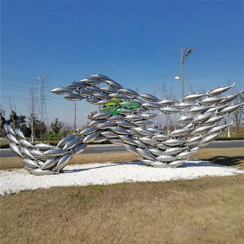 Yeni tasarım açık Modern heykel paslanmaz çelik büyük balık kurulum heykel Metal heykel