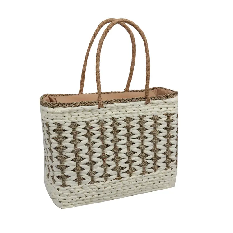 Fashion handmade custom corn husk woven beach bag paper straw tote bag large jute handbag With Custom Logo